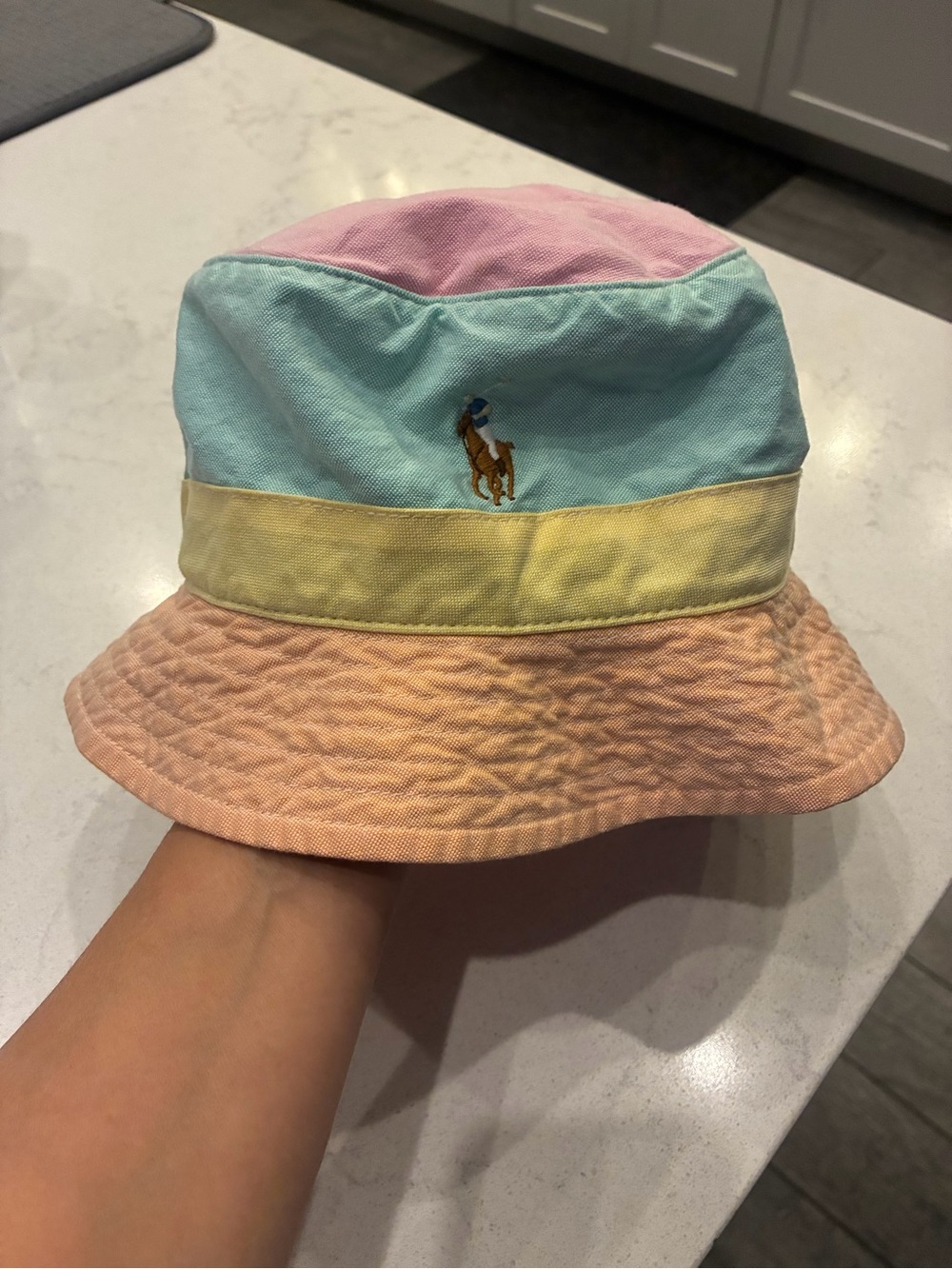 Ralph Lauren Polo Pastel Colorblock Bucket Hat - Pink, Blue, Yellow, Peach